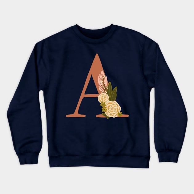 Floral Monogram Letter A Crewneck Sweatshirt by NewBranchStudio